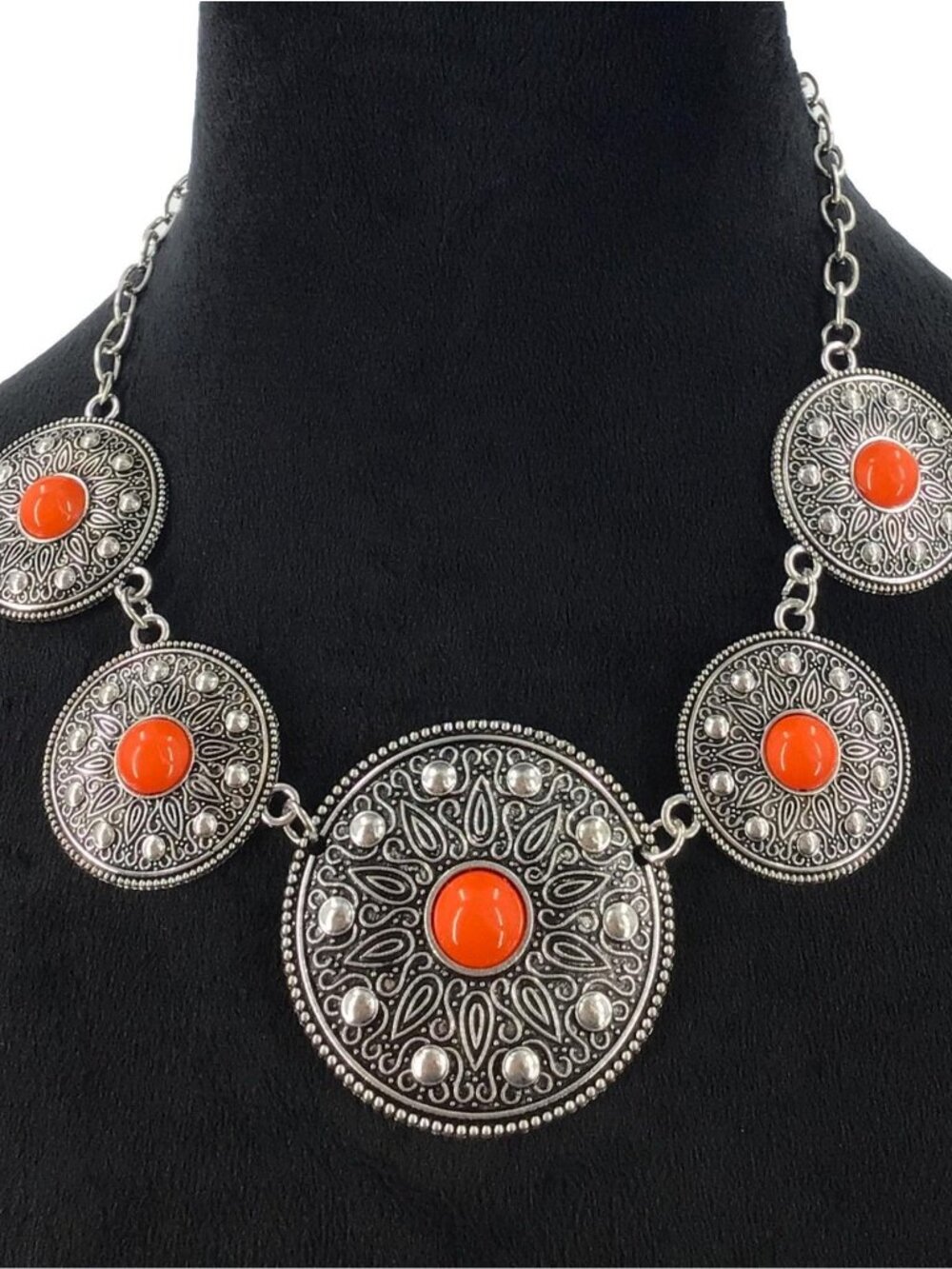 Paparazzi Necklace Hey SOL Sister Orange Antique Silver Tone Adjustable Length